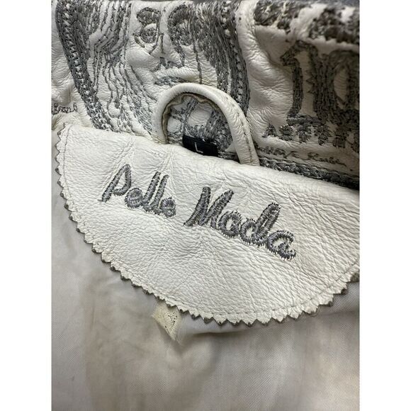 VTG RARE 90s Pelle Moda White Leather Money Print Jacket Sz L Currency $$$ - Picture 16 of 16